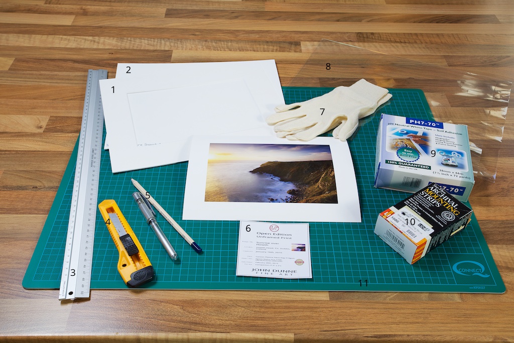 An image showing all the materials required for the proper archival mounting of a fine art photographic print from John Dunne Photography by John Dunne.