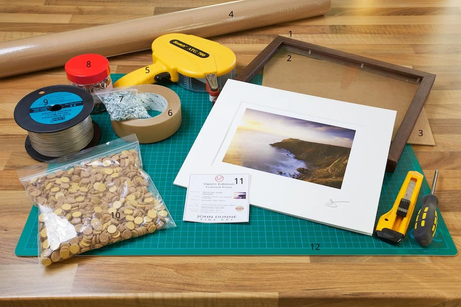 An image of the materials required to frame a Fine Art Print from John Dunne Photography by John Dunne.